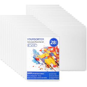 28 Pack 8x10 Inch Canvas Boards for Painting, Kids Art Novices Blank Painting Canvases, Gesso Primed Acid-Free 100% Cotton Canvas Panels for Acrylic Oil Watercolor Tempera Paint