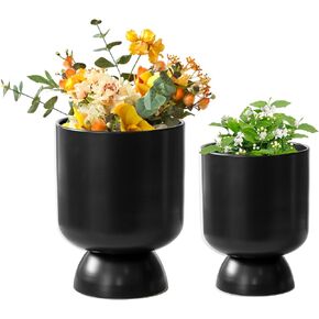 Plant Pots Indoor, Flower Pots Set of 2, 7.5/6.3 Inch Metal House Pots for Outdoor Garden Plants, Succulent, Orchid and Cactus (Green)