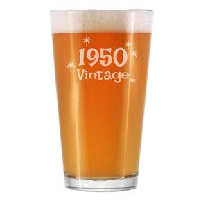 Vintage 1950 Pint Glass for Beer - 75th Birthday Gifts for Men or Women Turning 75 - Fun Bday Party Decor - 16 oz