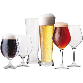Krosno Beer Glass Selection, Set of 6, 2x 14.2 oz, 4x 16.9 oz, Craft, Pilsner, Ale, IPA, Beer Tasting, Made in Europe