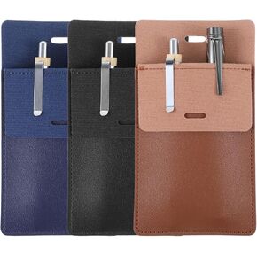 3Pcs Pocket Protector, PU Leather Pocket Pen Holder Organizer Pouch, Pen Pocket Protectors Holds Pens Pointers Pencils and Notes Multi-Purpose for Men Shirt Lab Coats Pants (Black, Brown, Blue)