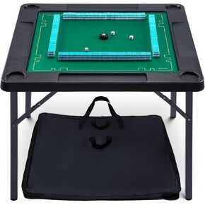 طاولة لعبة قابلة للطي 35 "، طاولة دومينو ، طاولة مهجونغ مع أرجل شاقة - 35 × 35 × 27 بوصة مع حصيرة مخزنة مزدوجة