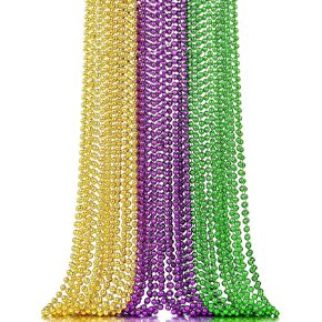 24PCS Mardi Gras Beads, 33'' Gold Purple Green Bead Necklaces, Festival Parade Throw Accessory Sets for Mardi Gras Celebrations Decorations