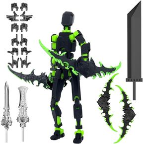(Assembly Completed) T13 Action Figure Set, Titan 13 Robot Action Figure 3D Printed robo 13 Action Figure Articulated, Dummy 13 Lucky 13 Gift for Collectors Desktop Decorations, Black Green/Red Black