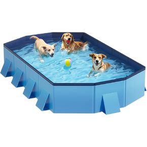 Foldable Dog Pool for Unique Octagonal Structure, 82'' Durable Dog Pool with Reinforced Support Boards for Outside Backyard