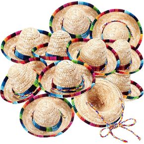 Geyoga 12 Pieces Sombrero Hat Mini Mexican Fiesta Hats Natural Straw Sombrero Headband Hat Cinco de Mayo Hats Fiesta Straw Hats for Carnival Birthday Theme Decoration and Party Supplies