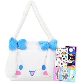 مجموعة محفظة Plush Cinnamoroll - حزمة مع ملصقات Cinnamoroll Plushie Plus ، الوشم والمزيد | Hello Kitty والأصدقاء محفظة Cinnamoroll للفتيات