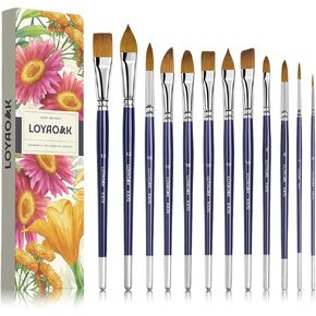 فرش ألوان مائية Sable -18pcs ناعمة فرشاة الطلاء ذات الشعر الناعم ، طرف مستدير ، مسطح ، فيلبرت ، خنجر ، مروحة ، زاوي ، لسان القط وبطانة الأزرق الداكن