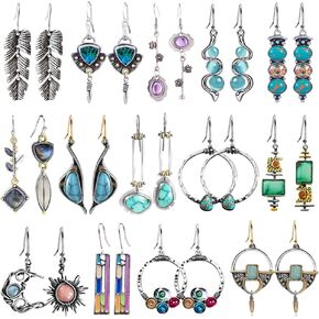 14 Pairs Vintage Teardrop Dangle Earrings for Women Boho Retro Leaf Drop Earring Set Bohemian Stylish Fashion Jewelry