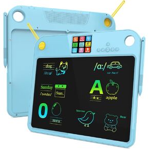 16 Inch LCD LearningTablet for Kids 3 4 5 6 7,Dual-Screen Learning Pad, 9 Educational Themes & Lightweight, Long Battery, Type-C Charging Erasable Doodle Board for Kids Travel Home Learning Toy Blue