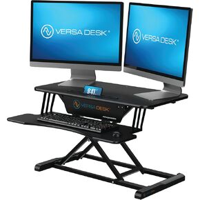VERSADESK Power Riser 32" Electric Standing Desk Converter, Sit to Stand Up Height Adjustable Desk Riser, 2-Tier Tabletop Laptop and Dual Monitor Desktop Workstation with Wide Keyboard Tray, Black