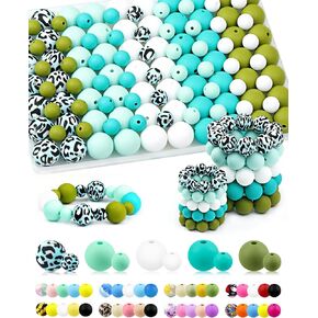 100PCS FIVEIZERO Silicone Beads, 9mm & 15mm Silicone Beads for Keychain Making, Pink Purple Mixed 5 Colors Silicone Focal Beads for Bracelets, Beadable Pens and DIY Crafts