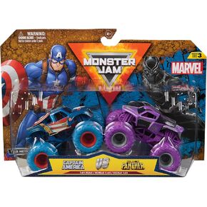 Monster Jam ، Marvel Captain America Vs. شاحنات وحش صمقة سوداء النمر ، 1:64 ، ألعاب الأطفال للبنين والبنات الذين تتراوح أعمارهم بين 3 وما فوق