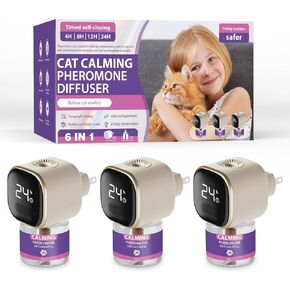 Multi Cat Calming Diffuser Relieve Stress Anxiety Cat Pheromones Calming Diffuser with Timing Function Cat Pheromone Diffuser 3 Pack Pheromones to Reduce Fighting Spraying and Scratching Fits All Cats