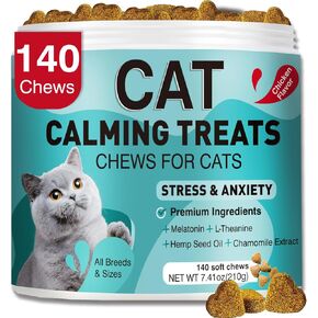 Cat Calming Treats, Calm Chews for Cats to Relieve Anxiety, Stress & Prevent Bites, Perfect for Travel, Boarding & Veterinary Visits, Soothing Calming Care for Indoor Cats 7.41 OZ