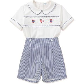 Smocked toddler boy outfits Summer Cotton Short Sleeve boys' button-down shirts Casual 2 piece Clothing Set in Kuwait