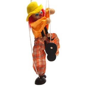 Colorful Wooden Clown Marionette Puppets Clown Pull String Puppets Vintage Movable Hands and Feet Joint Activity for Family Men Women Theater Puppetry Party (Blue)