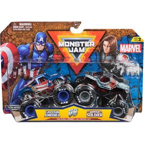 Monster Jam, Marvel Official Captain America Vs. Winter Soldier Die-Cast Monster Trucks, 1:64 Scale, Kids Toys for Boys and Girls Ages 3 and up