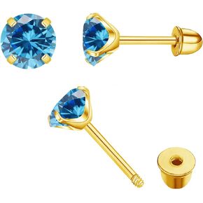 Round Cubic Zirconia Stud Earrings for Women Girls, 4mm Birthstone Stud Earrings Hypoallergenic Flat Back Stud Earrings Stainless Steel Cartilage Earrings Brilliant Handmade Screw Back Earrings in Kuwait