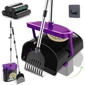 طقم Upsky Dog Pooper Scooper دوار سفن وركب مع 100 كيس من النفايات ، 33.4 بوصة من الفولاذ المقاوم للصدأ طويلة مقبض مزاح
