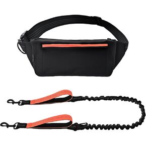 Amazon BASICS Hands Free Dog Bash مع حقيبة تشغيل ، حزام الخصر القابل للتعديل ، مقابض مبطنة مزدوجة ، مقود بنجي عاكس للمشي ، الركض ، المشي لمسافات طويلة ، يناسب الكلاب الصغيرة إلى الكبيرة (حتى 150 رطلاً)