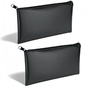 2 Pieces Money Bags for Cash,PU Leather Money Pouch with Zipper,11x6.1 inch Bank Deposit Bag for Cash,Bank Envelopes,Coins,Bills,Cosmetics