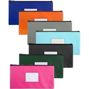7 Pack Money Bags with Zipper for Cash | 11.25" x 6.25" | 7 Colors | Bank Deposit Bags, Cash Pouches with Zipper, Cash Register bag