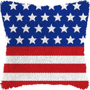 Latch Hook Kits for Adults, DIY Stars and Stripes American Flag Decor Pattern Pillow Cover Kit Needlework Cushion Cover Hand Craft Crochet for Home Sofa Decorations 17 x 17 Inch