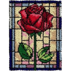 Latch Hook Kits for Adults Kids Rug Tapestry Kits with Printed Canvas DIY Embroidery Kits Festival Gifts Home Decoration (Flower)