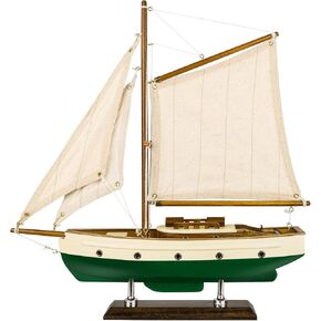SAILINGSTORY Wooden Sailboat Decor Sail Boat Model Ship Sailing Yacht for Home Decoration Green Color