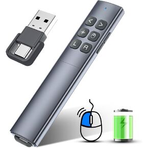 Presentation Clicker with Air Mouse - USB C Wireless Presenter Remote Clicker with Laser Pointer, RF 2.4GHz PowerPoint Clicker for Presentation, Computer Pointer Clicker Slide Advancer for Mac,Laptop