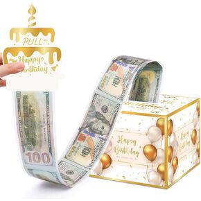 Birthday Money Box for Cash Gift Pull, DIY Money Gift Boxes for Cash with Pull Out Happy Birthday Day Card and 100Pcs Transparent Bags - A Fun and Loving Way to Offer Cash as A Gift