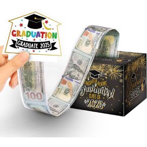 Graduation Money Gift Box 2025 Grad Suprise for Cash with Pull Out Card DIY and 50Pcs Bags Set -Black Gold