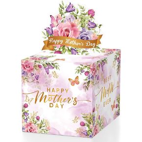 Mothers Day Money Box for Cash Gift Pull, Money Pull Box Gift Best Mom Ever, Funny Mothers Day Money Pull Box, Happy Mother’s Day Box for Cash with Pull Out Card DIY Set from Daughter Son (Watercolor)