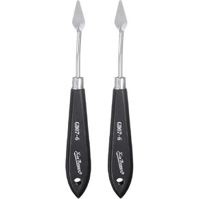 HARFINGTON 2pcs Palette Knife Painting Tool 7.01" Stainless Steel Pointed Blade Spatula Painting Pallet Knife with Hole Design Beech Wood Handle for Oil Acrylic Canvas, Black/Silver