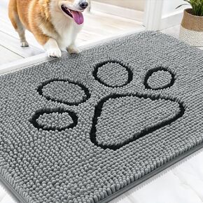 حصيرة الباب olanly لموحل الكلب PAWS 30x20 ، ممسحة شنيل الطينية الشديدة مع تصميم طباعة المخلب ، ممسحة غير قابلة للغسل للدخول الداخلي ، حصيرة سرير الحيوانات الأليفة السريعة للكلاب القذرة ، الرمادي