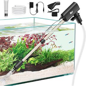AQQA Aquarium Vacuum Gravel Cleaner 8W Electric Rechargeable Fish Tank Cleaner Tools for Automatic Water Changing, Debris Removing & Sand Washing, Strong Suction with 4-Speed Adjustable (8W, 213GPH)