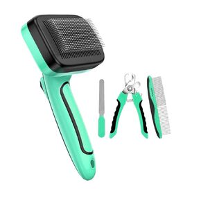 طقم 4-in-1 للكلاب والقطط: تشمل مشط الحيوانات الأليفة ، كليبرز الأظافر ، فرش deshedding وتنظيف