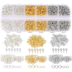LEOBRO Screw Eye Pins, 600pcs Small Eye Hooks and Jump Rings for Jewelry Making, Mini Eye Screws for Crafts, Charms, Jewelry Keychain Making (Gold & Silver & Pearl Silver)