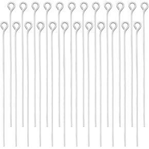 Beebeecraft 100Pcs Head Pins with loop Flat Head Open Eye Pins 925 Sterling Silver Plated Brass Jewelry Findings for Making Earrings Bracelets Necklaces 50mm/1.97in