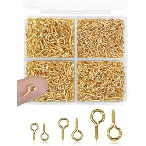 Small Eye Pins & Eye Hooks for Jewelry Making - Gold & Silver Screw Eye Pins in 3 Sizes (84mm, 105mm, 13 * 6mm) for DIY Crafts, Bead Charms, and Art Projects (Silver 200 Pcs, Gold 200 Pcs)