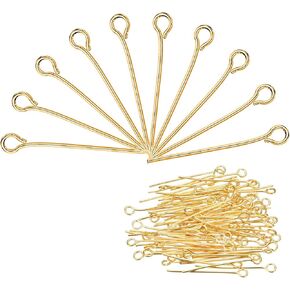 MECCANIXITY 500Pcs Gold Iron Eye Pins 22mm 21 Gauge/0.7mm Eye Pins for Jewelry Making Findings DIY Craft Necklaces Bracelets Earrings Head Pins