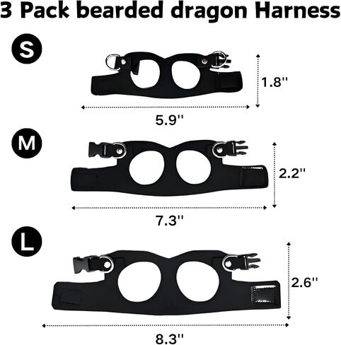 3 Pack Bearded Dragon Harness and Leash Set - Adjustable Soft Leather Lizard Harness with Retractable Leash Small Animal Traction Rope Walking Vest Accessories for Reptile Squirrel Rat (Black) in Saudi Arabia