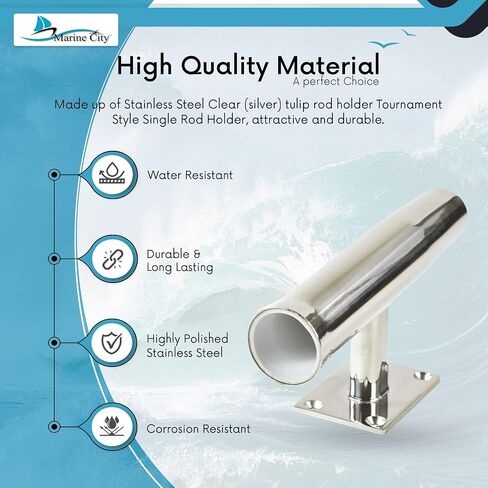 MARINE CITY Stainless Steel Heavy Duty Strong Tournament Style Single Rod Holder Transom Mounted 20 Degree for Marines – Boats – Ships – Yachts (Pack of 1) in Saudi Arabia