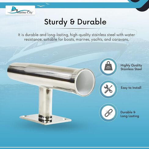 MARINE CITY Stainless Steel Heavy Duty Strong Tournament Style Single Rod Holder Transom Mounted 20 Degree for Marines – Boats – Ships – Yachts (Pack of 1) in Saudi Arabia