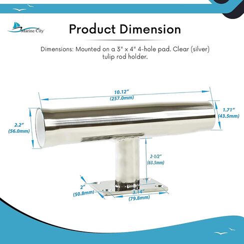 MARINE CITY Stainless Steel Heavy Duty Strong Tournament Style Single Rod Holder Transom Mounted 20 Degree for Marines – Boats – Ships – Yachts (Pack of 1) in Saudi Arabia