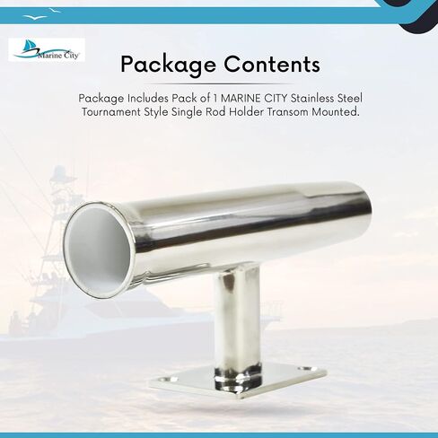 MARINE CITY Stainless Steel Heavy Duty Strong Tournament Style Single Rod Holder Transom Mounted 20 Degree for Marines – Boats – Ships – Yachts (Pack of 1) in Saudi Arabia