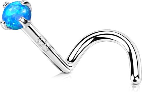 oufer 925 Sterling Silver Rings Rings ، 20G NOSTRIL NOSTRILLE JOWNEDRY ، 2 مم دائري مستديرًا الأزرق أوبال ، حلقات أنف فضية صغيرة للنساء للنساء-7 ملم in Saudi Arabia