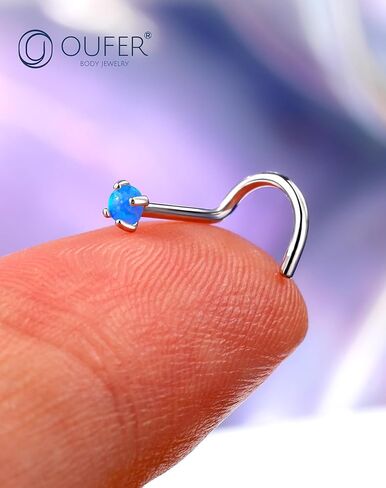 oufer 925 Sterling Silver Rings Rings ، 20G NOSTRIL NOSTRILLE JOWNEDRY ، 2 مم دائري مستديرًا الأزرق أوبال ، حلقات أنف فضية صغيرة للنساء للنساء-7 ملم in Saudi Arabia