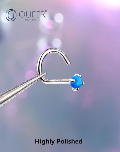 oufer 925 Sterling Silver Rings Rings ، 20G NOSTRIL NOSTRILLE JOWNEDRY ، 2 مم دائري مستديرًا الأزرق أوبال ، حلقات أنف فضية صغيرة للنساء للنساء-7 ملم in Saudi Arabia